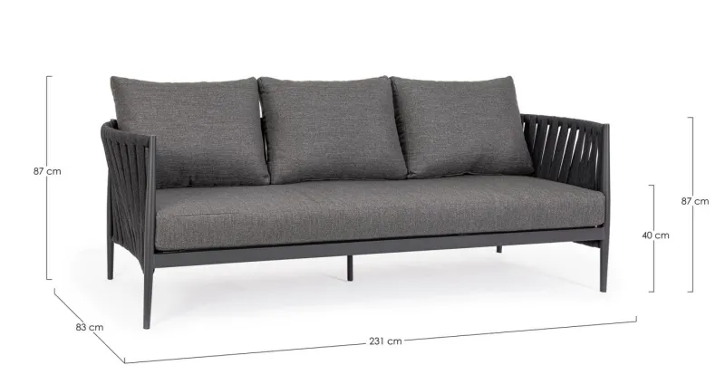 Bizzotto DIVANO 3 POSTI ANTRACITE WG21- JACINTA