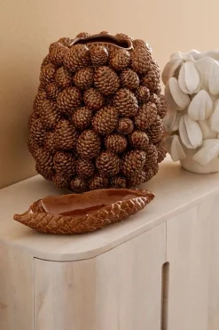 Discount Bizzotto FOGLIA DECORATIVA PIGNA MARRONE 34X12,5