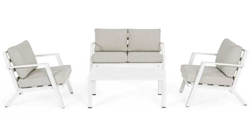 Clearance Bizzotto SALOTTO IN ALLUMINIO CON CUSCINI BIANCO YK11 - HARLEY