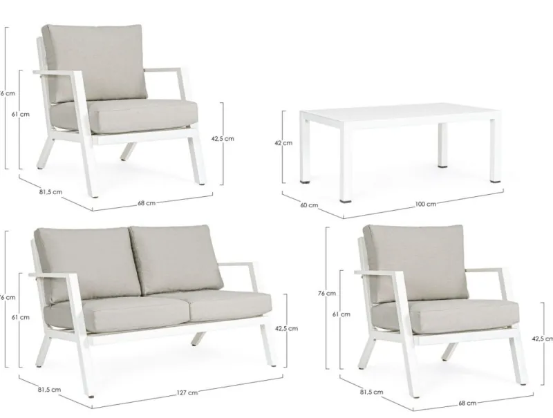 Clearance Bizzotto SALOTTO IN ALLUMINIO CON CUSCINI BIANCO YK11 - HARLEY