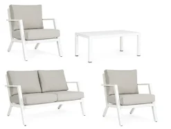 Clearance Bizzotto SALOTTO IN ALLUMINIO CON CUSCINI BIANCO YK11 - HARLEY