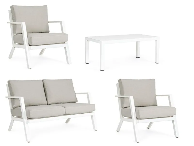 Clearance Bizzotto SALOTTO IN ALLUMINIO CON CUSCINI BIANCO YK11 - HARLEY