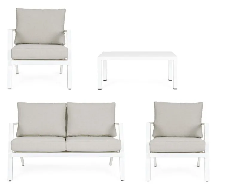 Clearance Bizzotto SALOTTO IN ALLUMINIO CON CUSCINI BIANCO YK11 - HARLEY