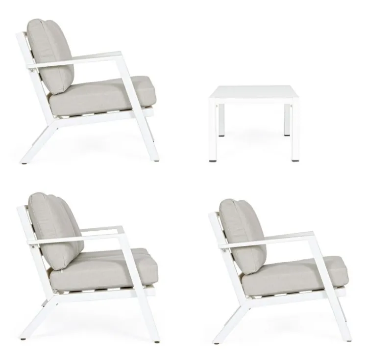 Clearance Bizzotto SALOTTO IN ALLUMINIO CON CUSCINI BIANCO YK11 - HARLEY