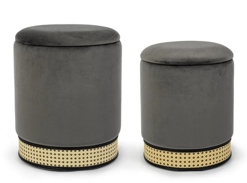 Online Bizzotto SET2 POUF CONTENITORE IN VELLUTO GRIGIO SCURO - MILENA