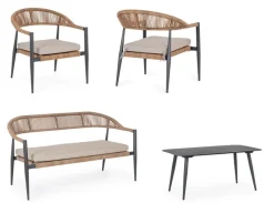 Clearance Bizzotto SET4 SALOTTO C-C JANDIA ANTRACIT/NATURAL