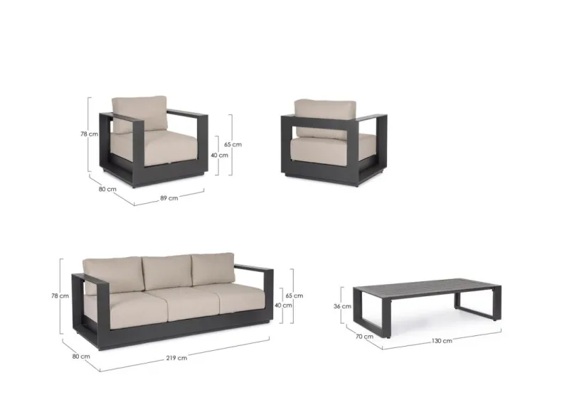 Outlet Bizzotto SET4 SALOTTO C-C MOSES ANTRACITE YK13