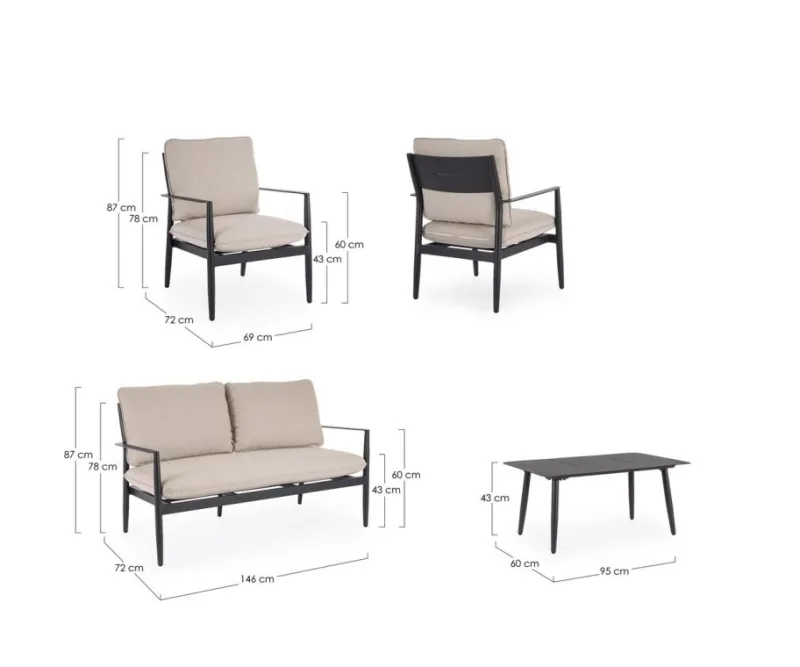 Hot Bizzotto SET4 SALOTTO C-C NEBULA ANTRACITE YK13