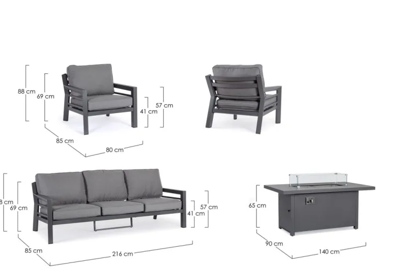 Discount Bizzotto SET4 SALOTTO IN ALLUMINIO ANTRACITE PG61 - HENDRIX