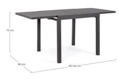 Best Bizzotto TAVOLO IN ALLUMINIO 83/166X80 ANTRACITE YK13 - PELAGIUS